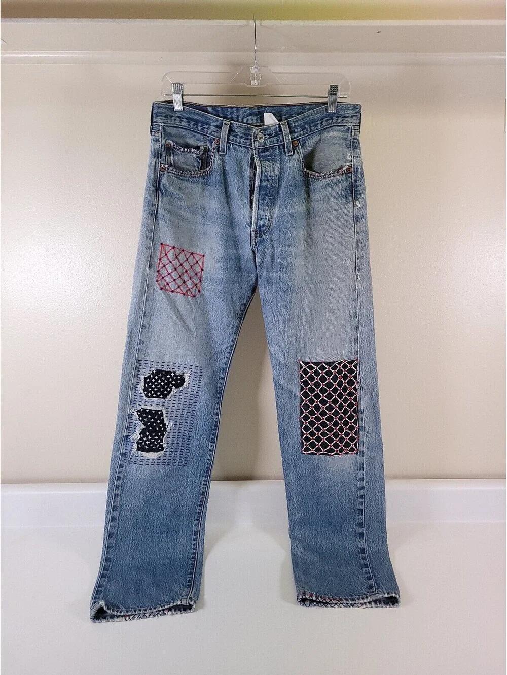 Vintage levis 501 xx 34x38 sashiko patchwork boro jeans 35 inseam